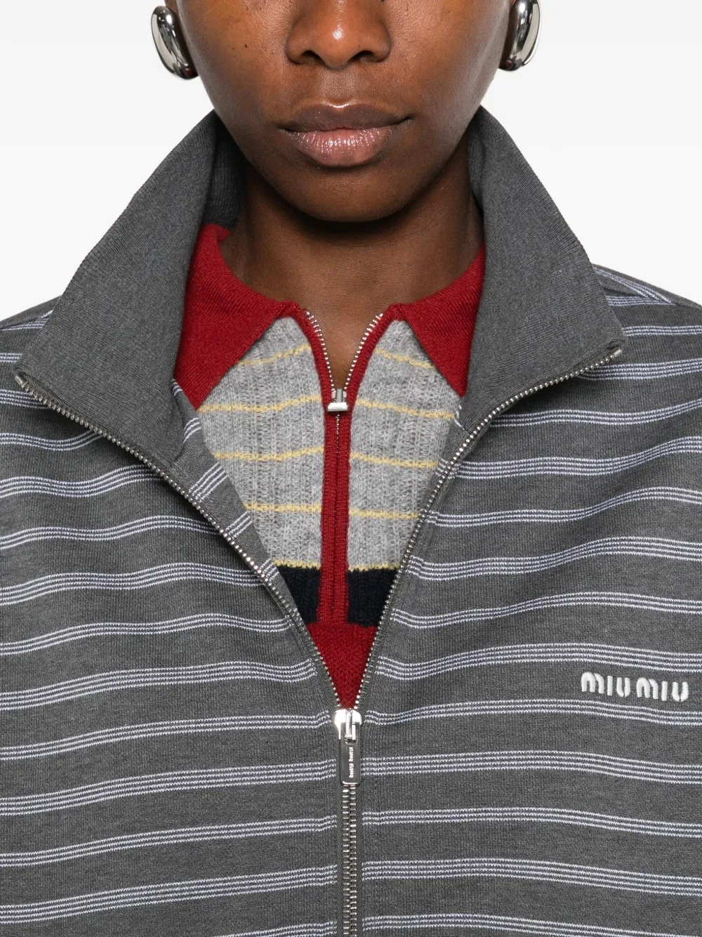 Miu striped zip-up sweater Grijs
