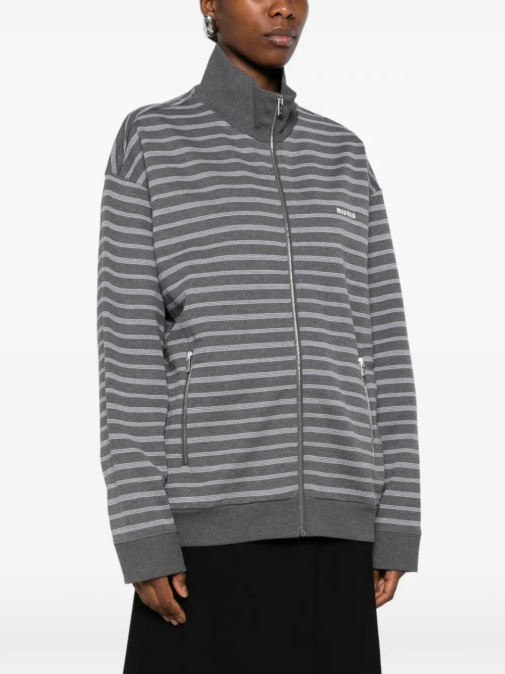 Miu striped zip-up sweater Grijs