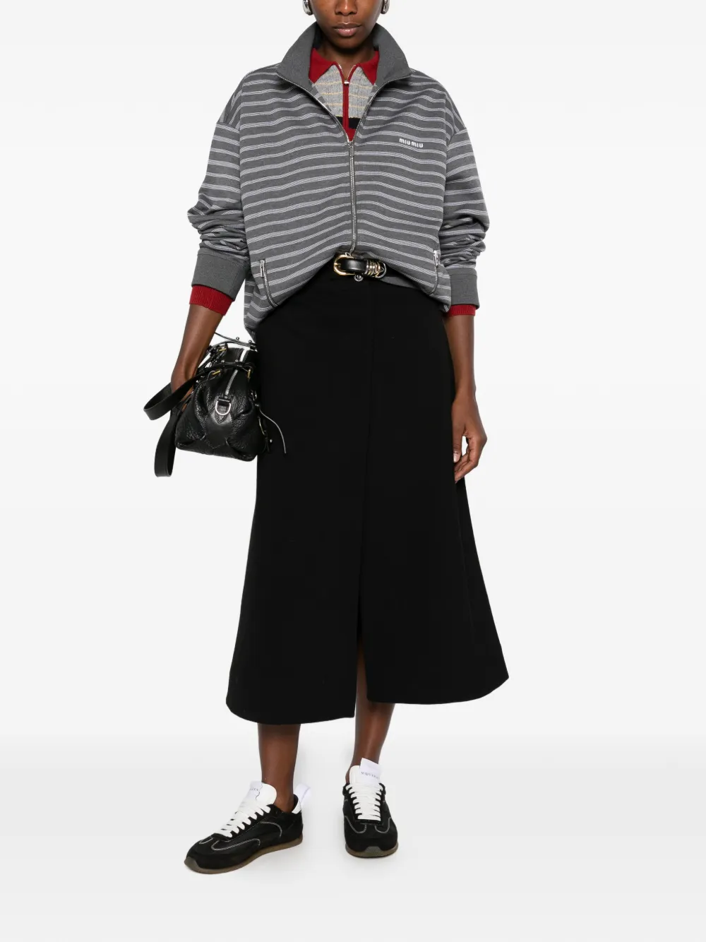 Miu striped zip-up sweater Grijs