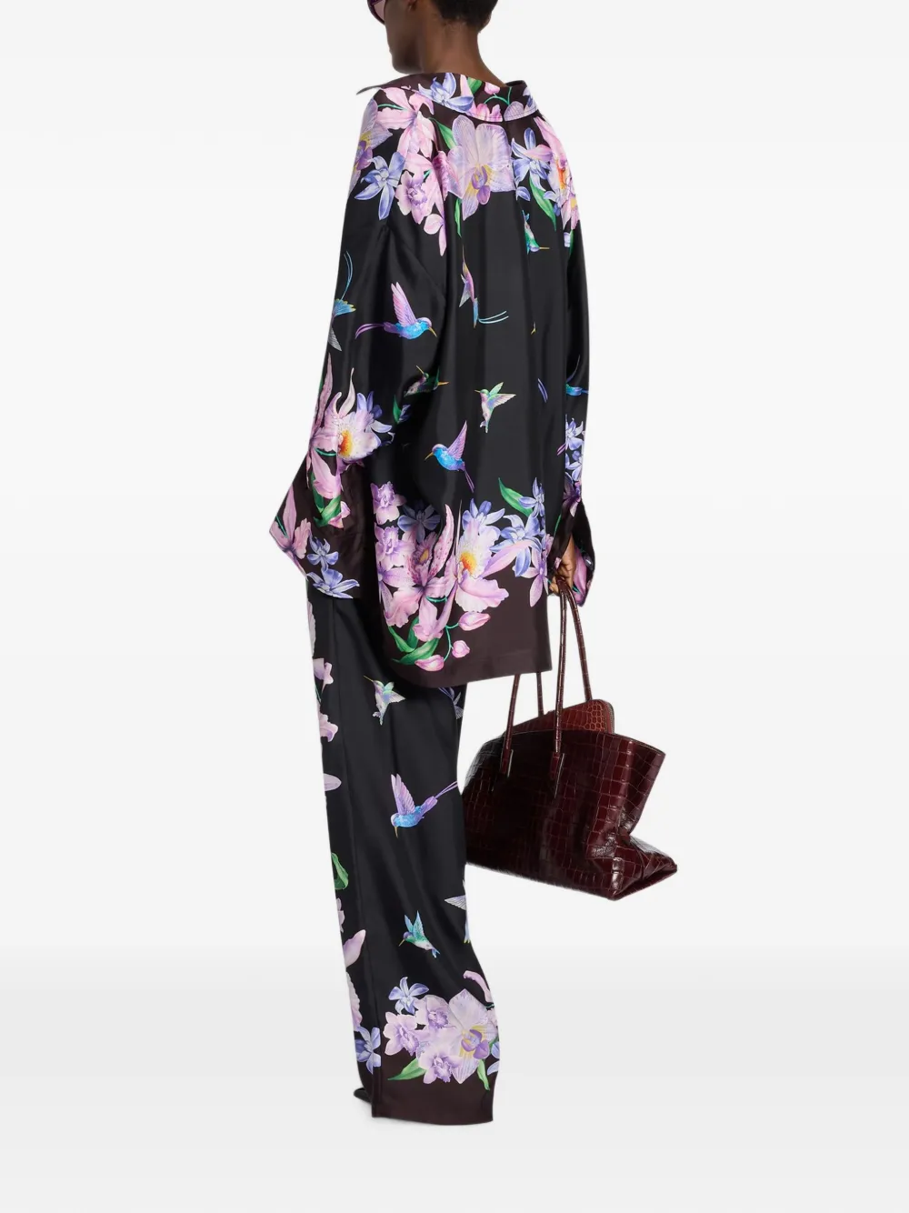 The Attico Broek met bloemenprint Zwart