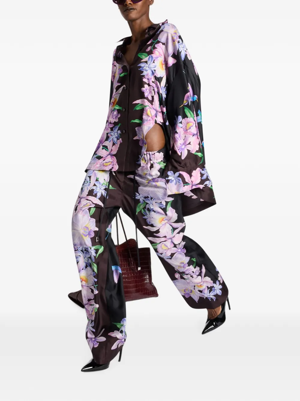 The Attico Broek met bloemenprint Zwart