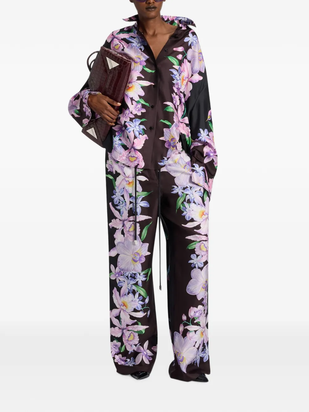 The Attico Broek met bloemenprint Zwart