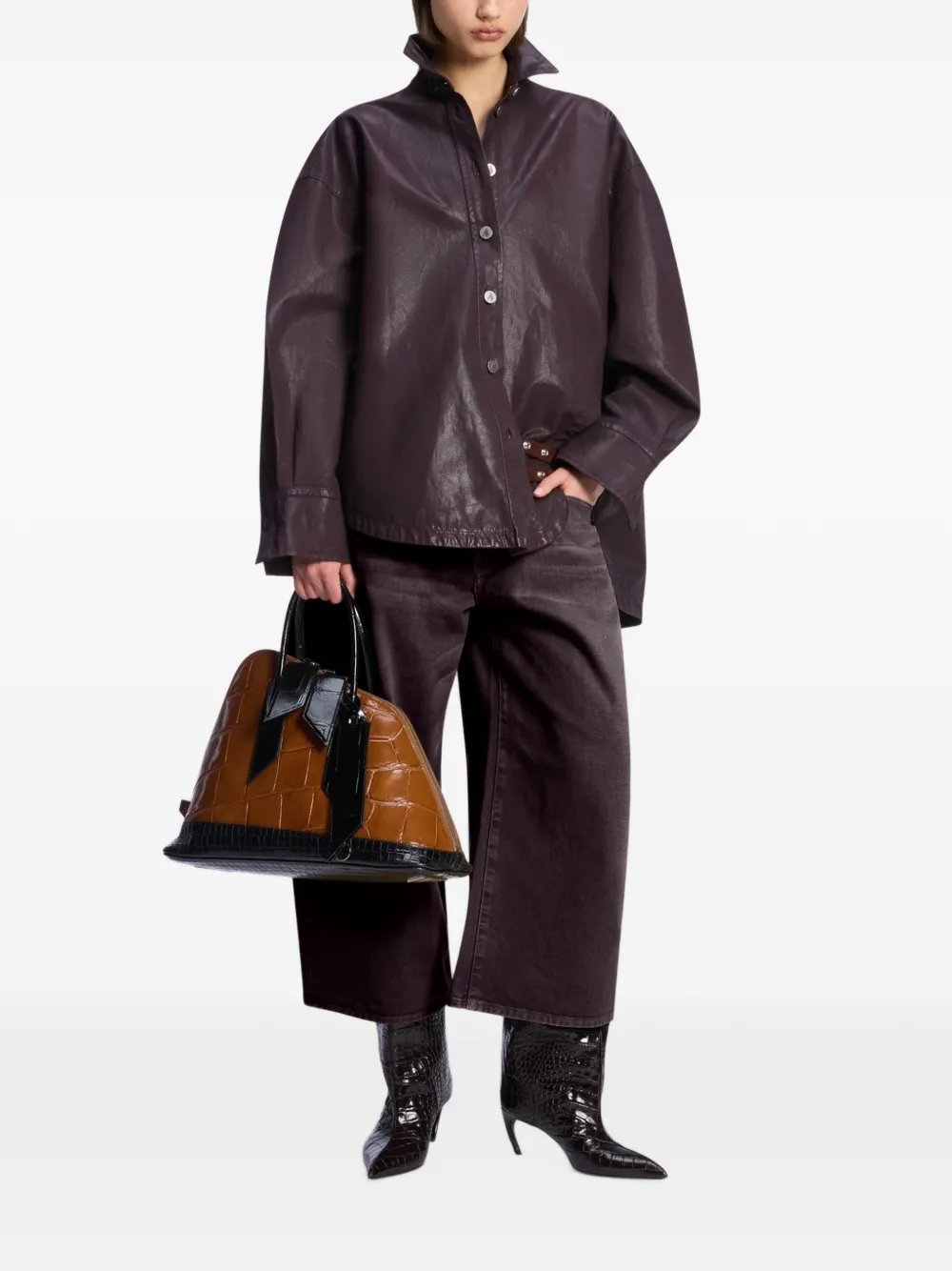 The Attico Scoop cut-out long-sleeve shirt Paars