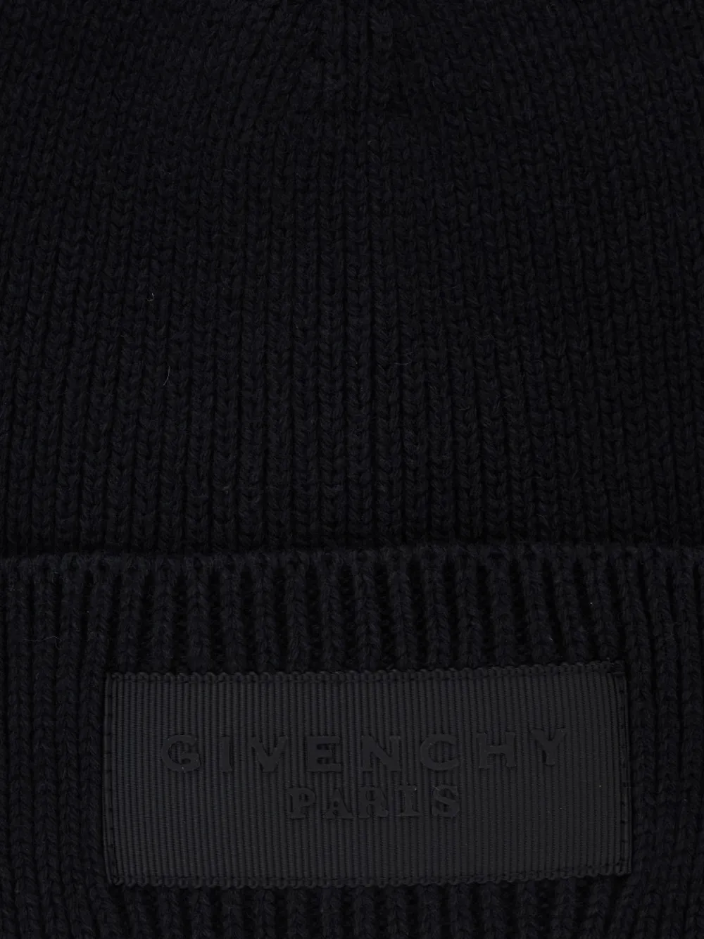 Givenchy Kids logo-patch ribbed-knit beanie hat Zwart