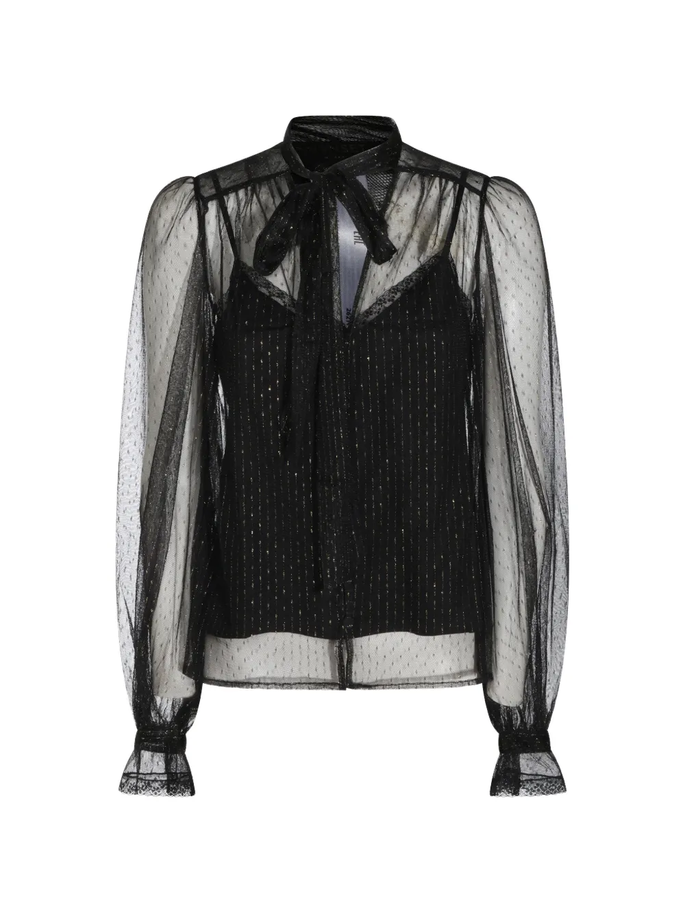 TWINSET pussy-bow glitter-effect top - Nero