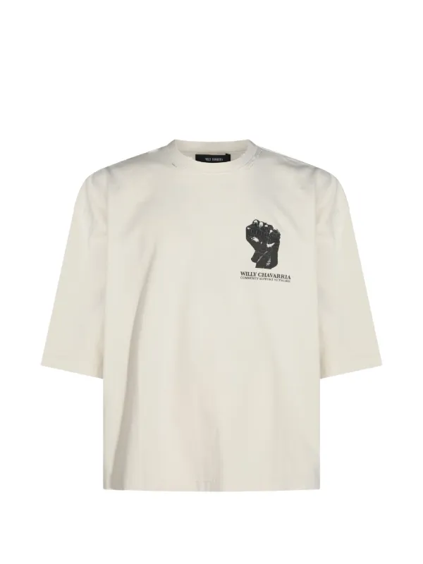 Willy Chavarria Graphic-print Distressed T-shirt in White