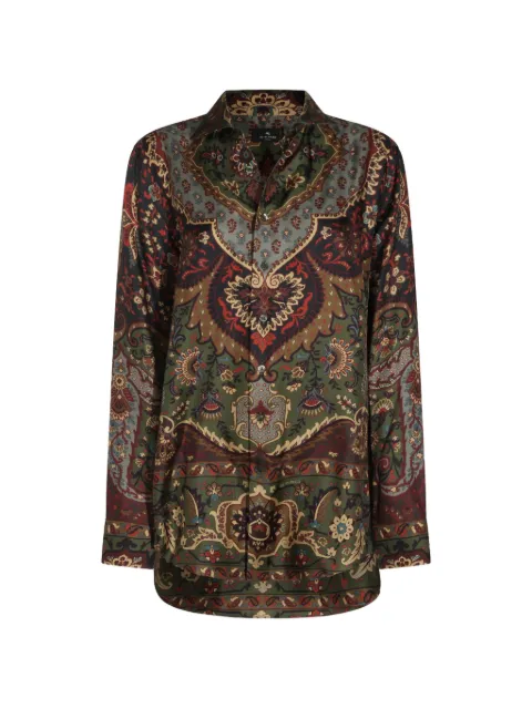 ETRO silk-blend jacquard shirt with houndstooth motif and print