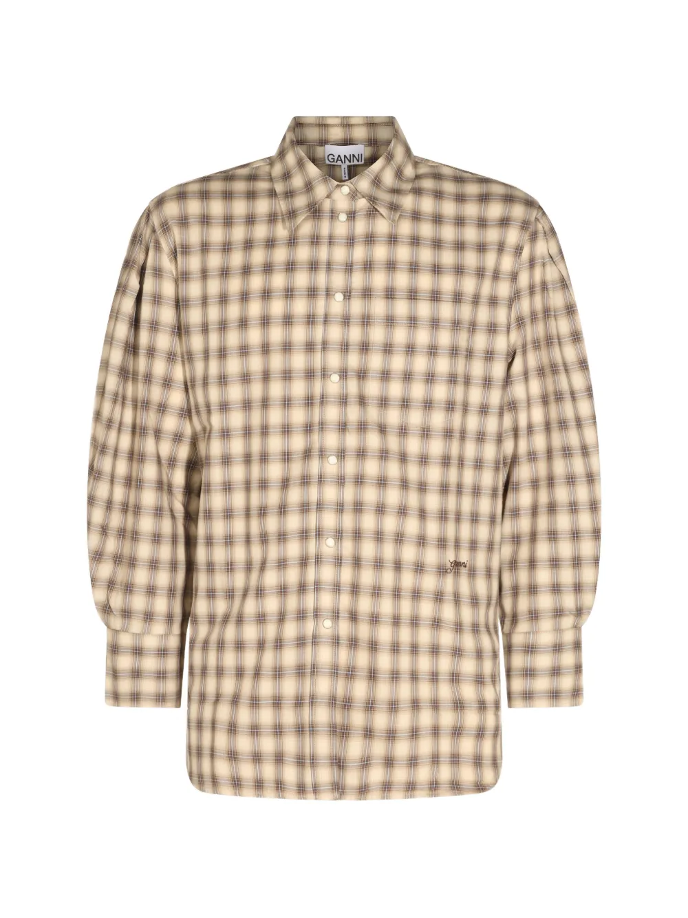 GANNI check-print puff-sleeve shirt