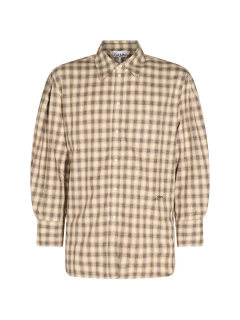 GANNI check-print puff-sleeve shirt
