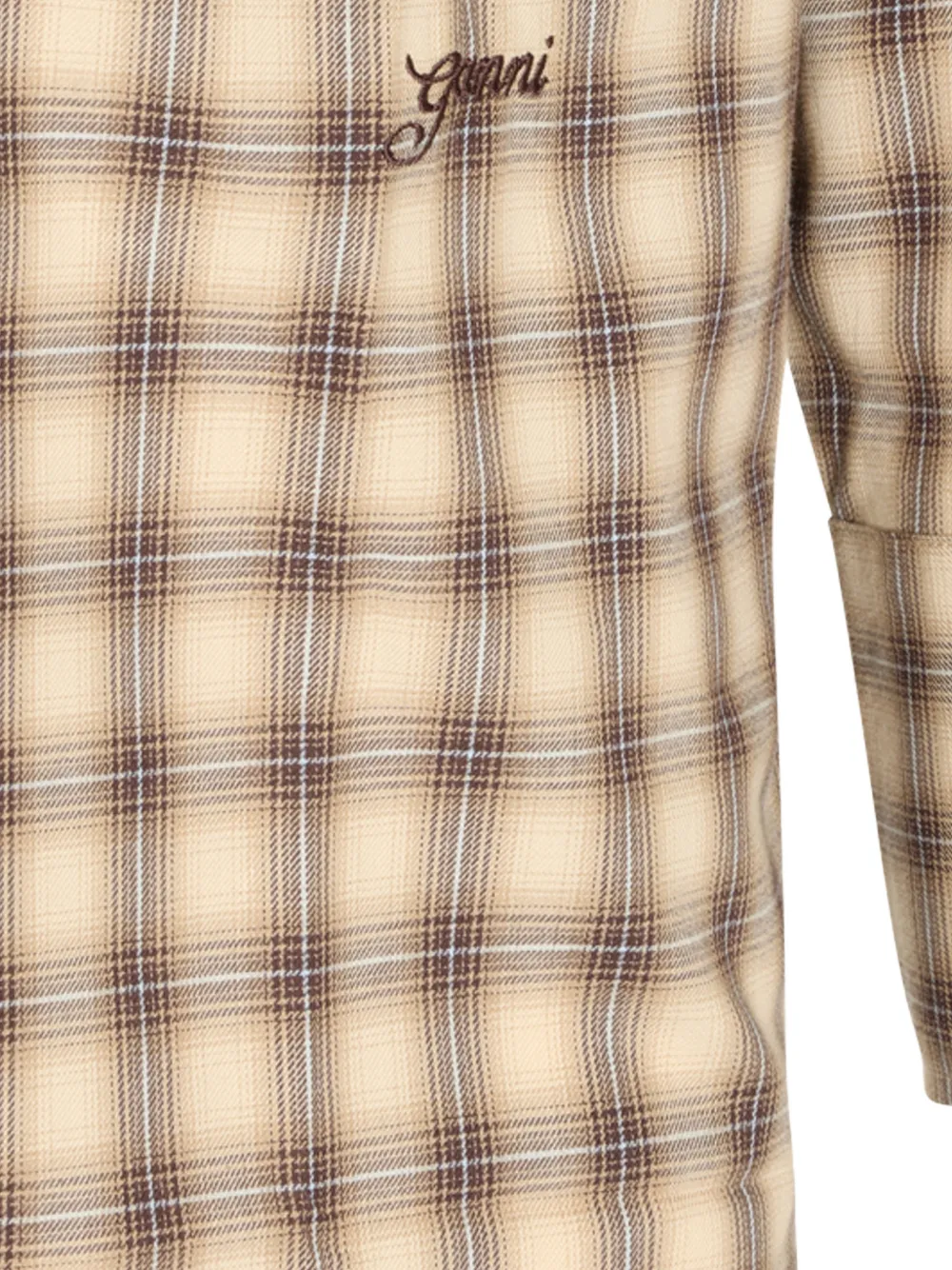 GANNI Geruite blouse met pofmouwen Beige