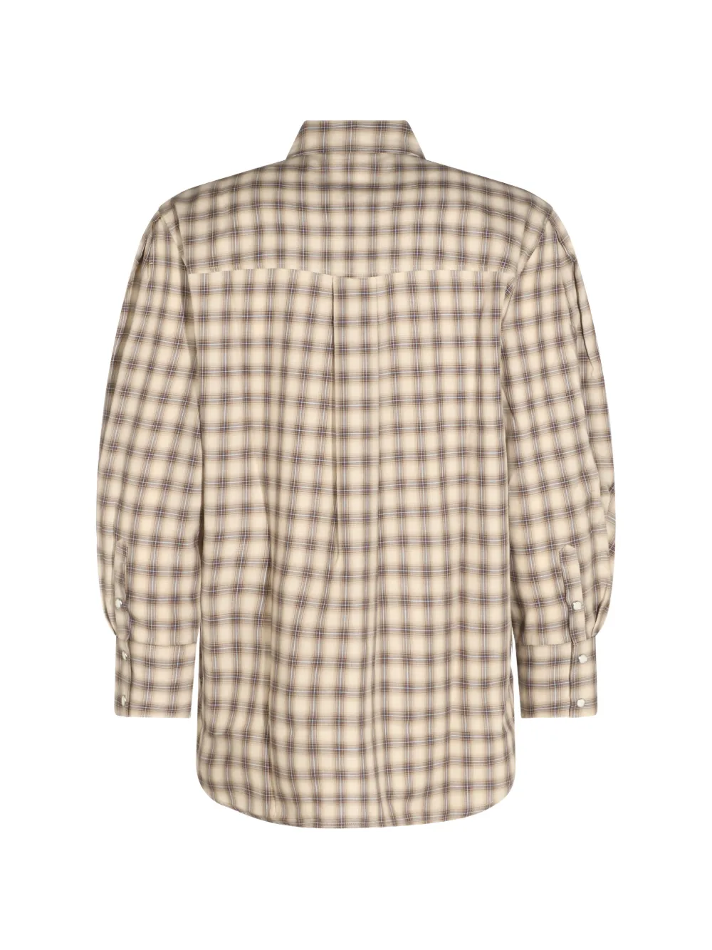 GANNI Geruite blouse met pofmouwen Beige