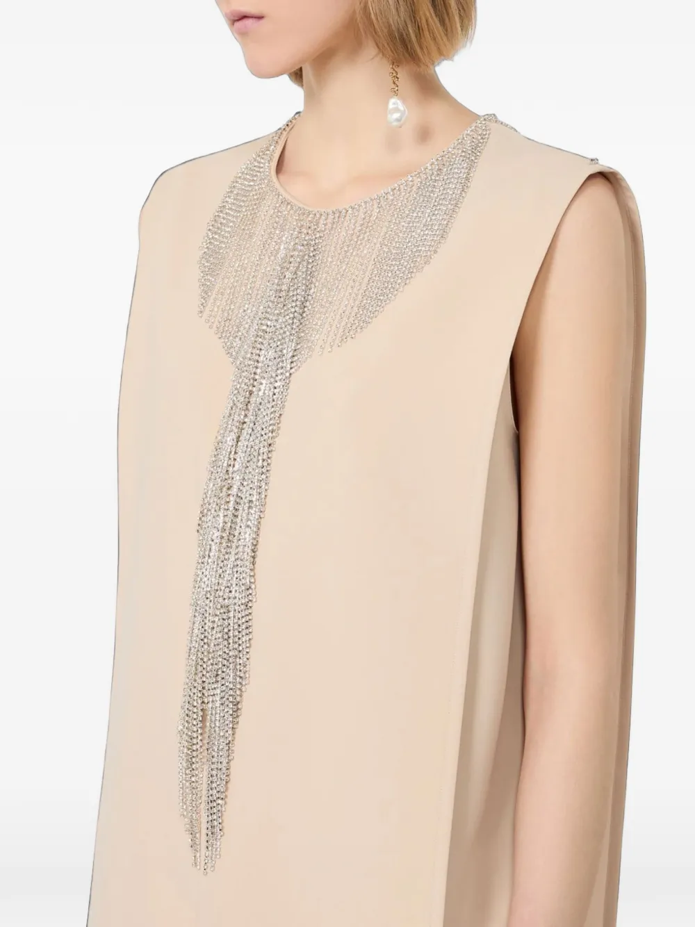 Sportmax Festoso mini-jurk met franje en stras Beige