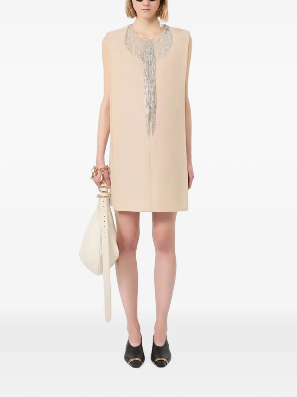 Sportmax Festoso Rhinestone-fringe Mini Dress in Neutrals, view 2
