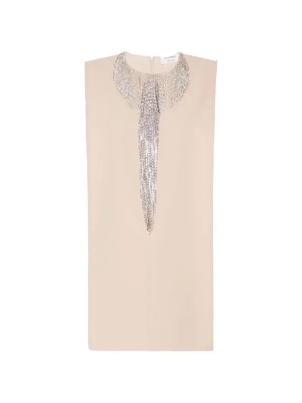 Sportmax Festoso Rhinestone-fringe Mini Dress in Neutrals