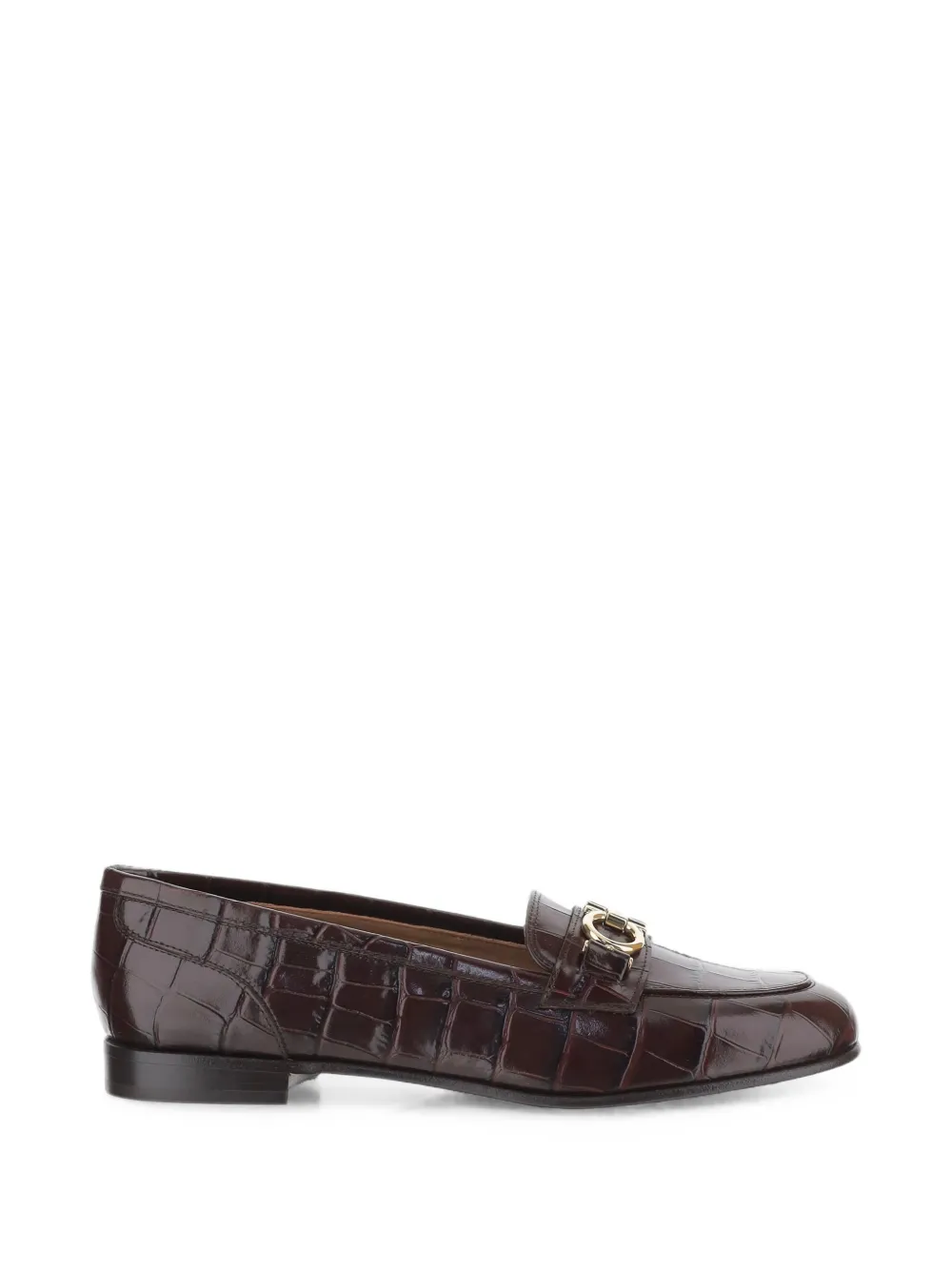Ferragamo Gancini croc-effect leather loafers - Marrone