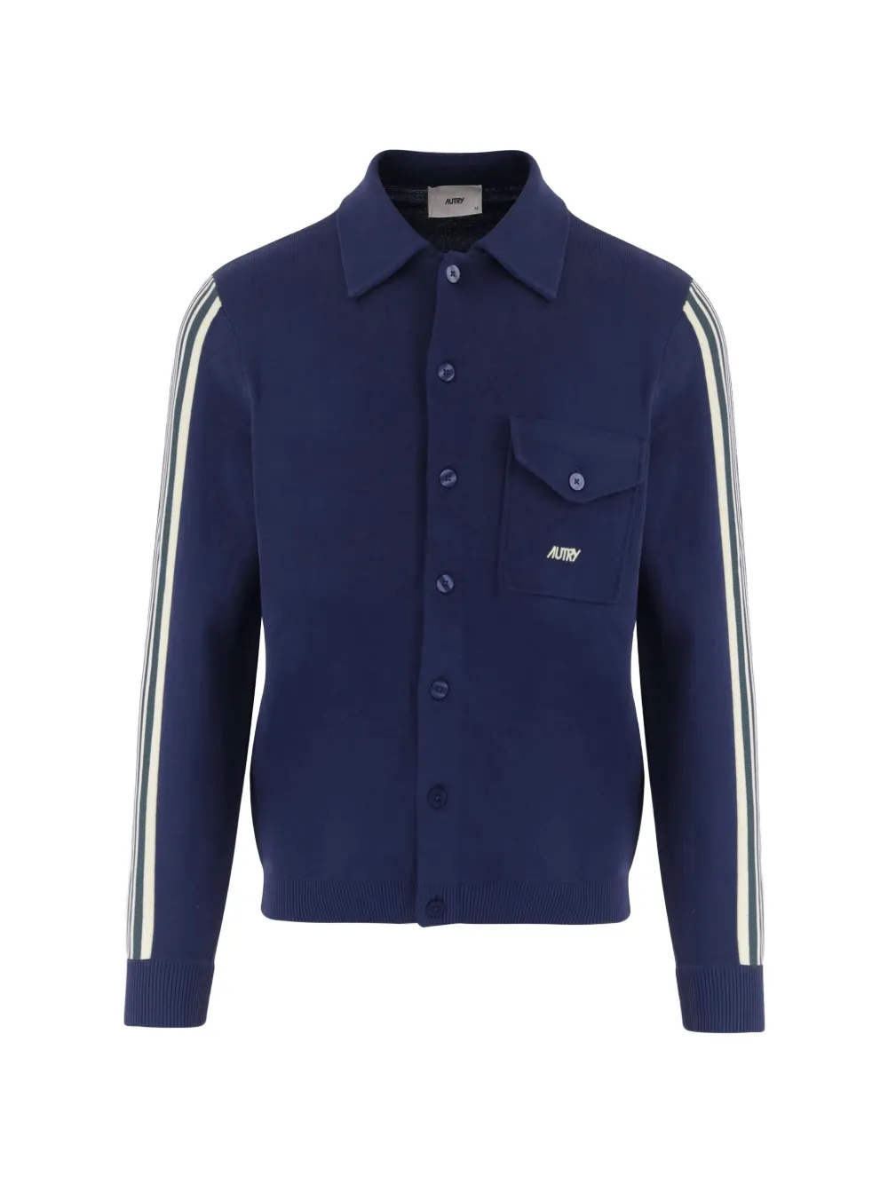 Autry logo-embroidered striped-sleeve cardigan