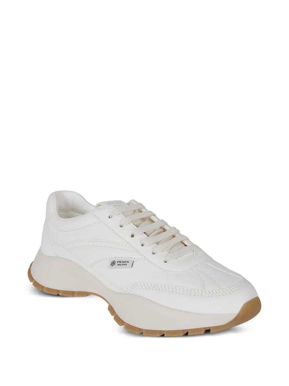 Prada logo-plaque leather sneakers Wit