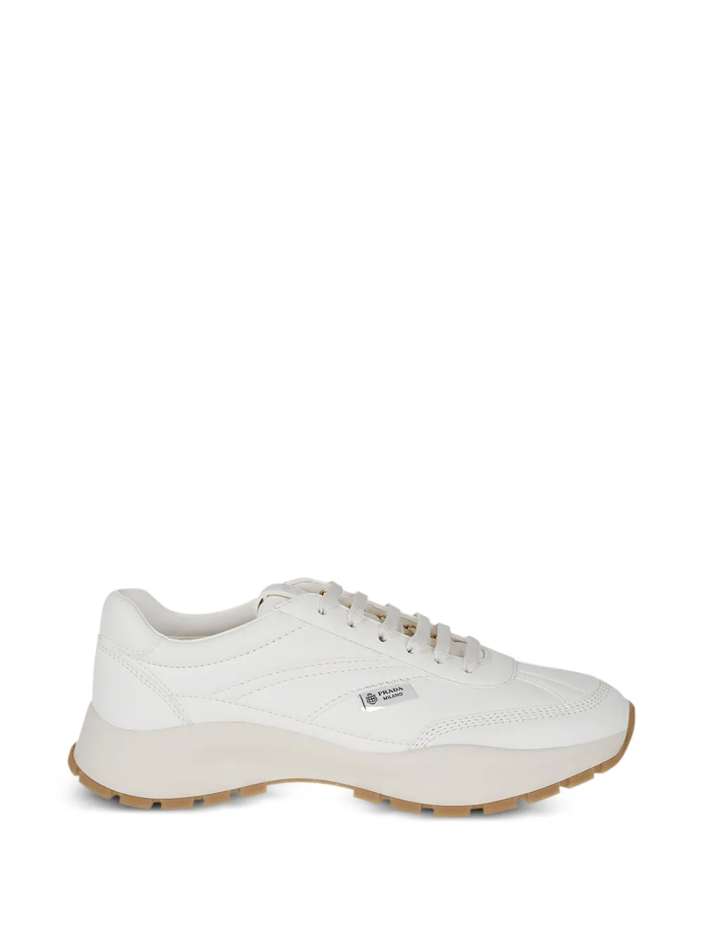 Prada logo-plaque leather sneakers Wit