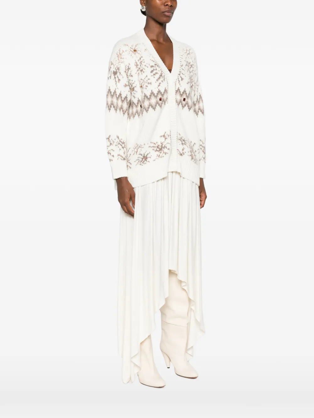 Fabiana Filippi intarsia-knit cardigan Beige