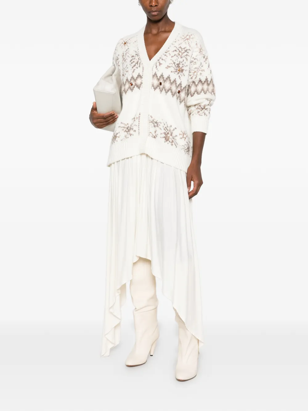Fabiana Filippi intarsia-knit cardigan Beige