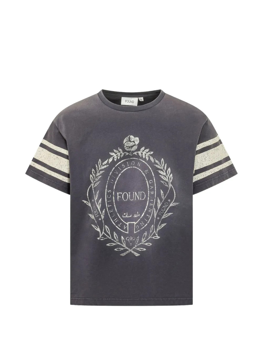 Found Collegiate Crest Logo-print Striped-sleeve T-shirt In Blue