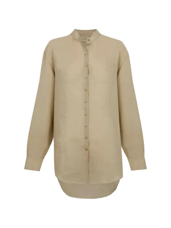 Cortana Raoul Band-collar Shirt in Neutrals