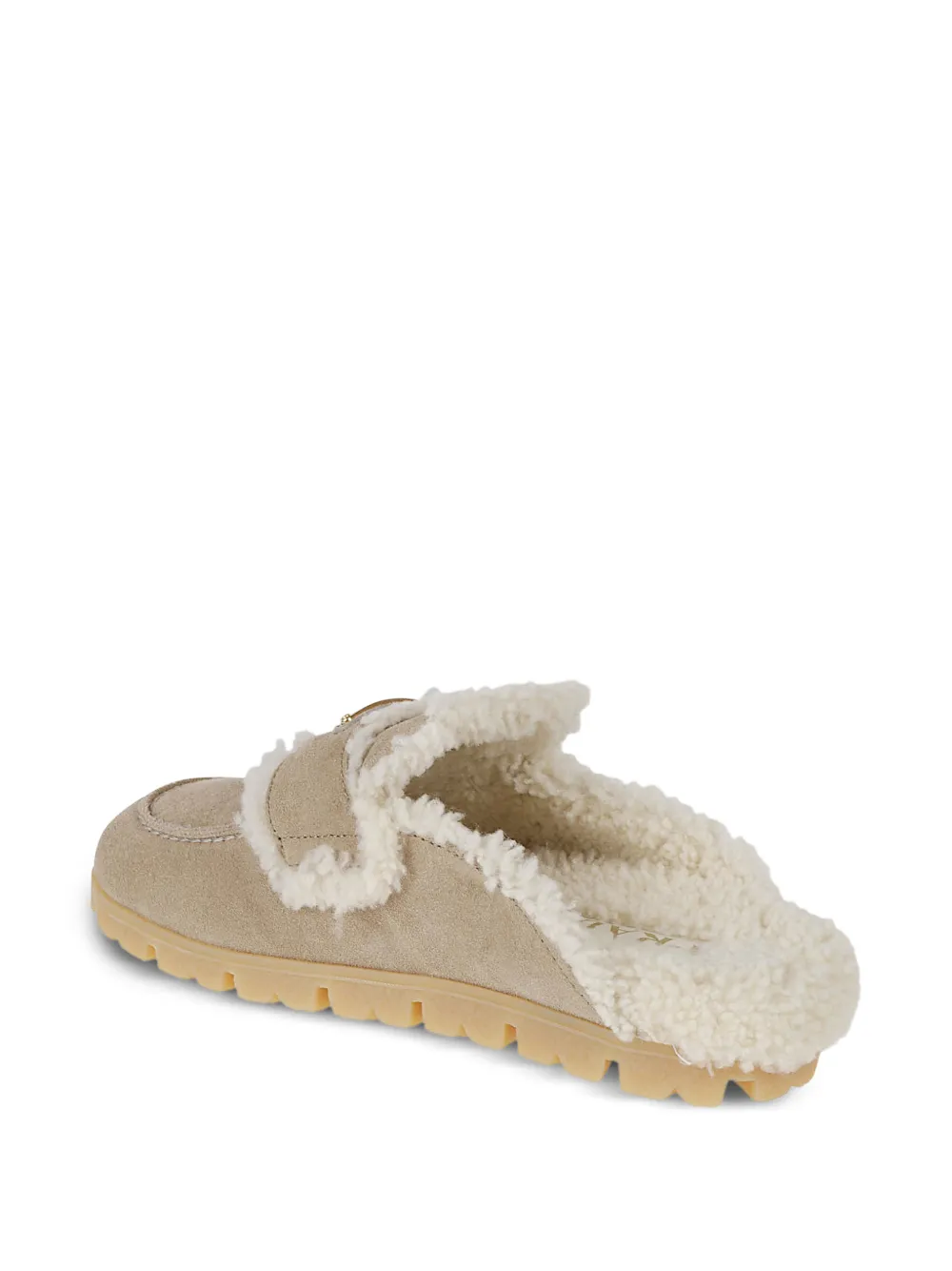 Prada Suède en lammy muiltjes Beige