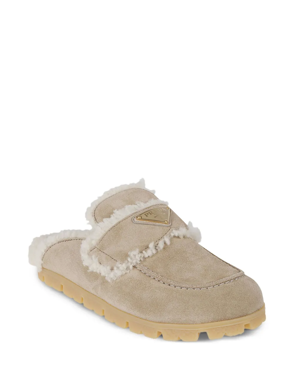 Prada Suède en lammy muiltjes Beige