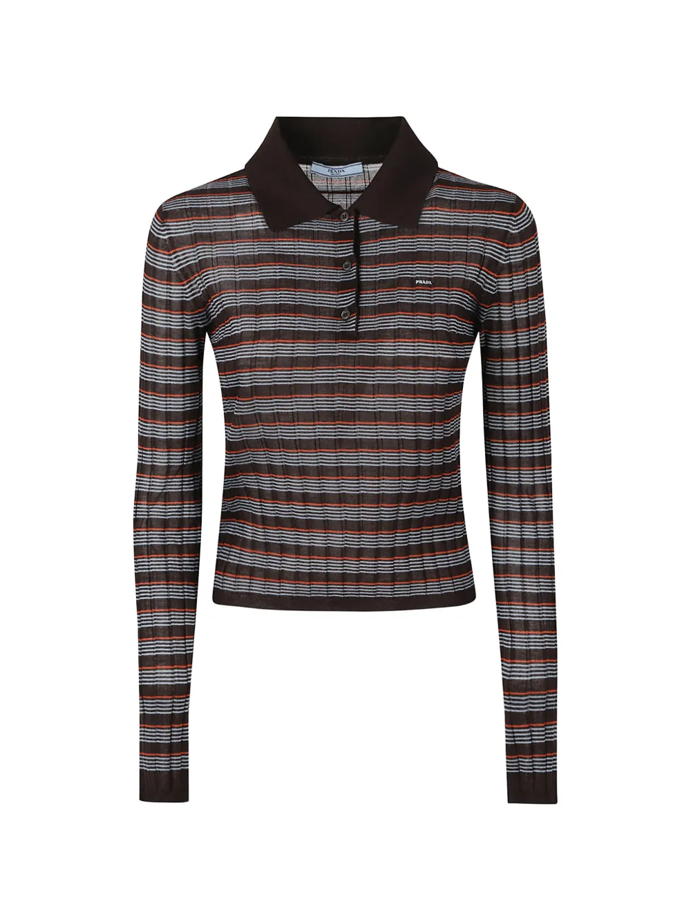 Prada striped cashmere and silk polo shirt - Marrone