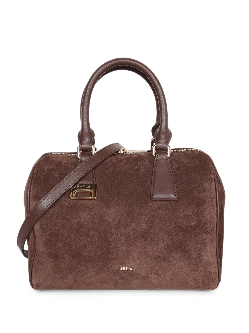 Furla suede logo-plaque tote bag