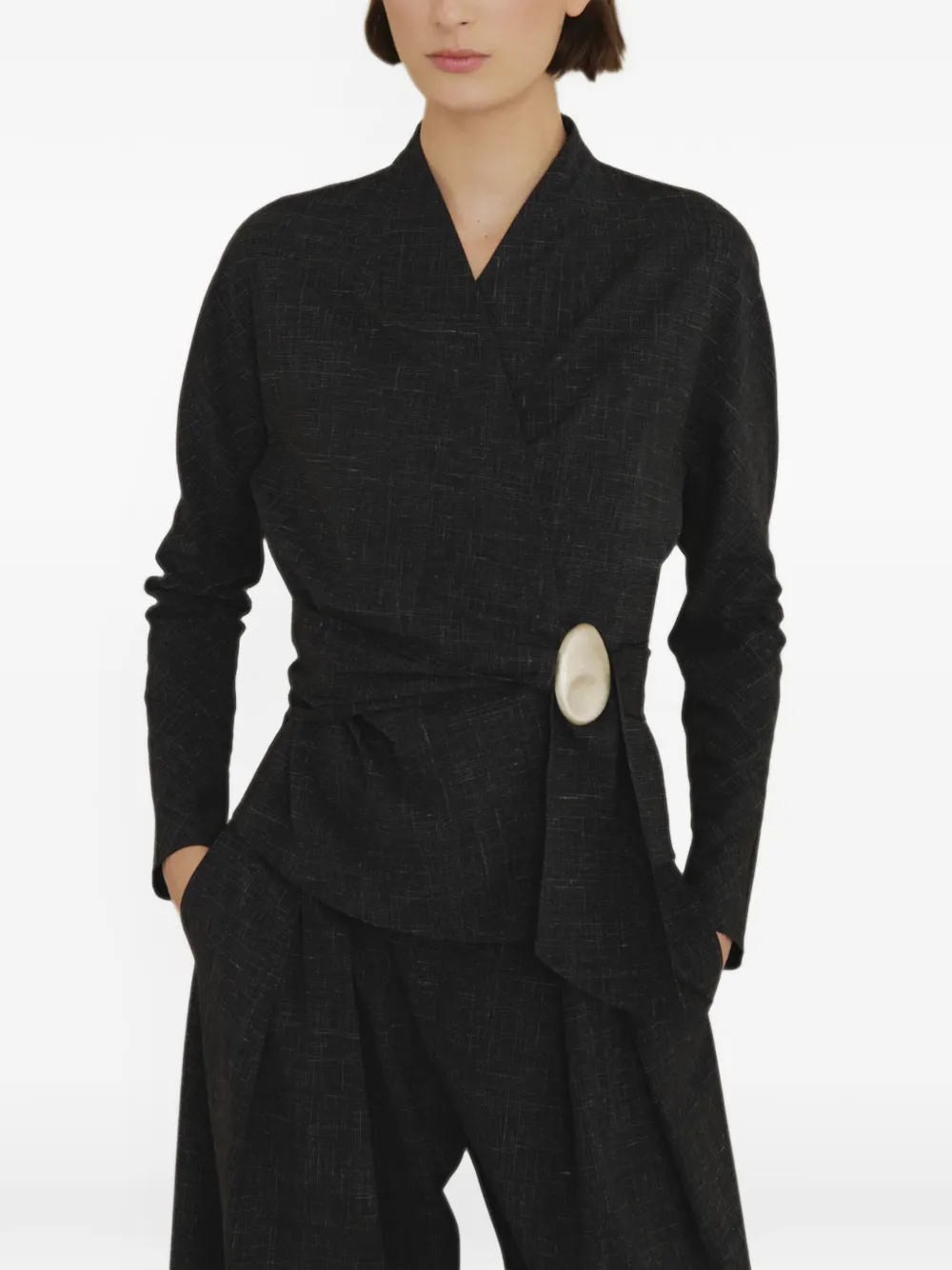 Cortana Tiempo Wrap-waist Jacket in Black, view 2