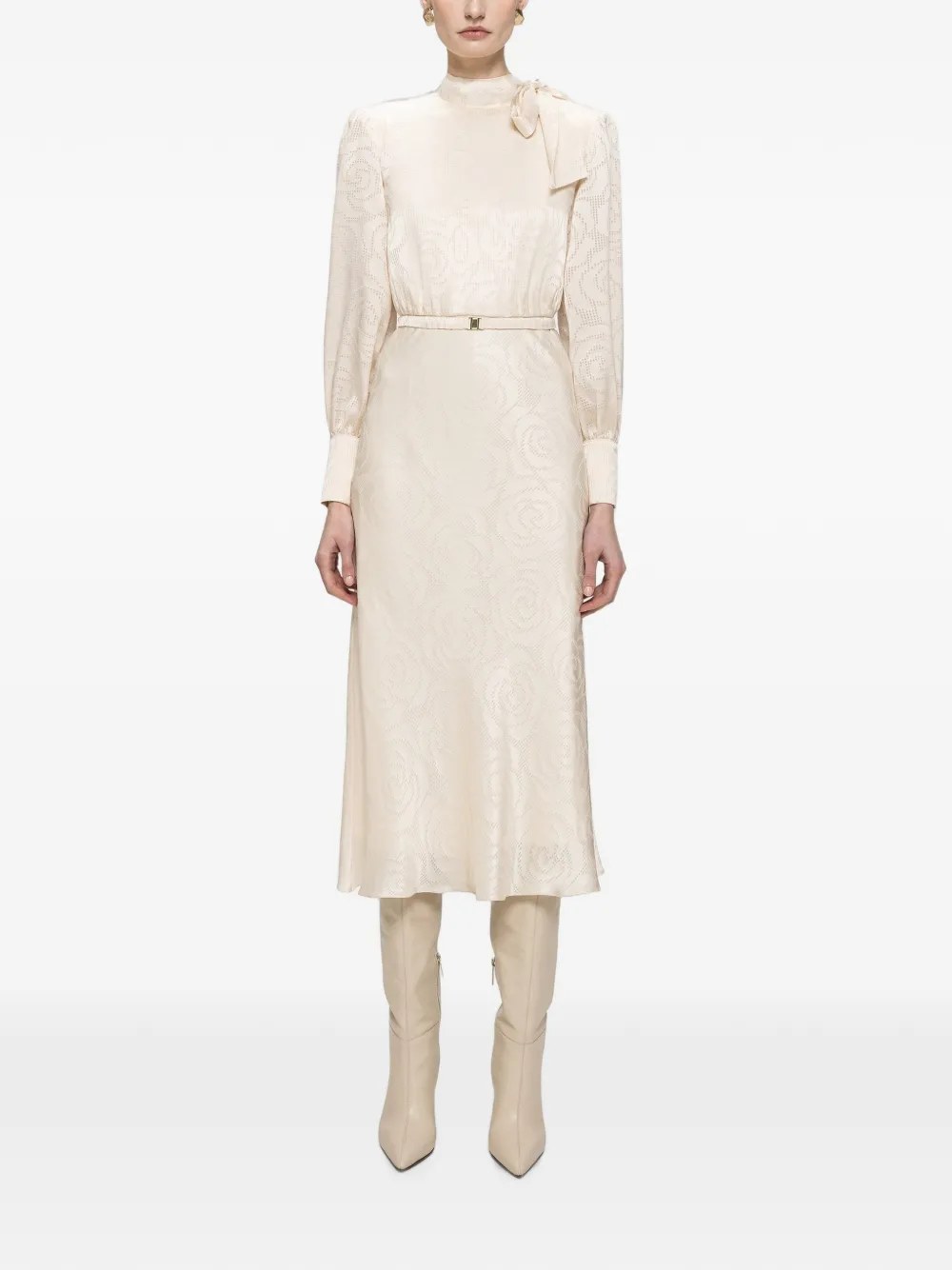 NISSA Satijnen viscose midi-jurk Beige