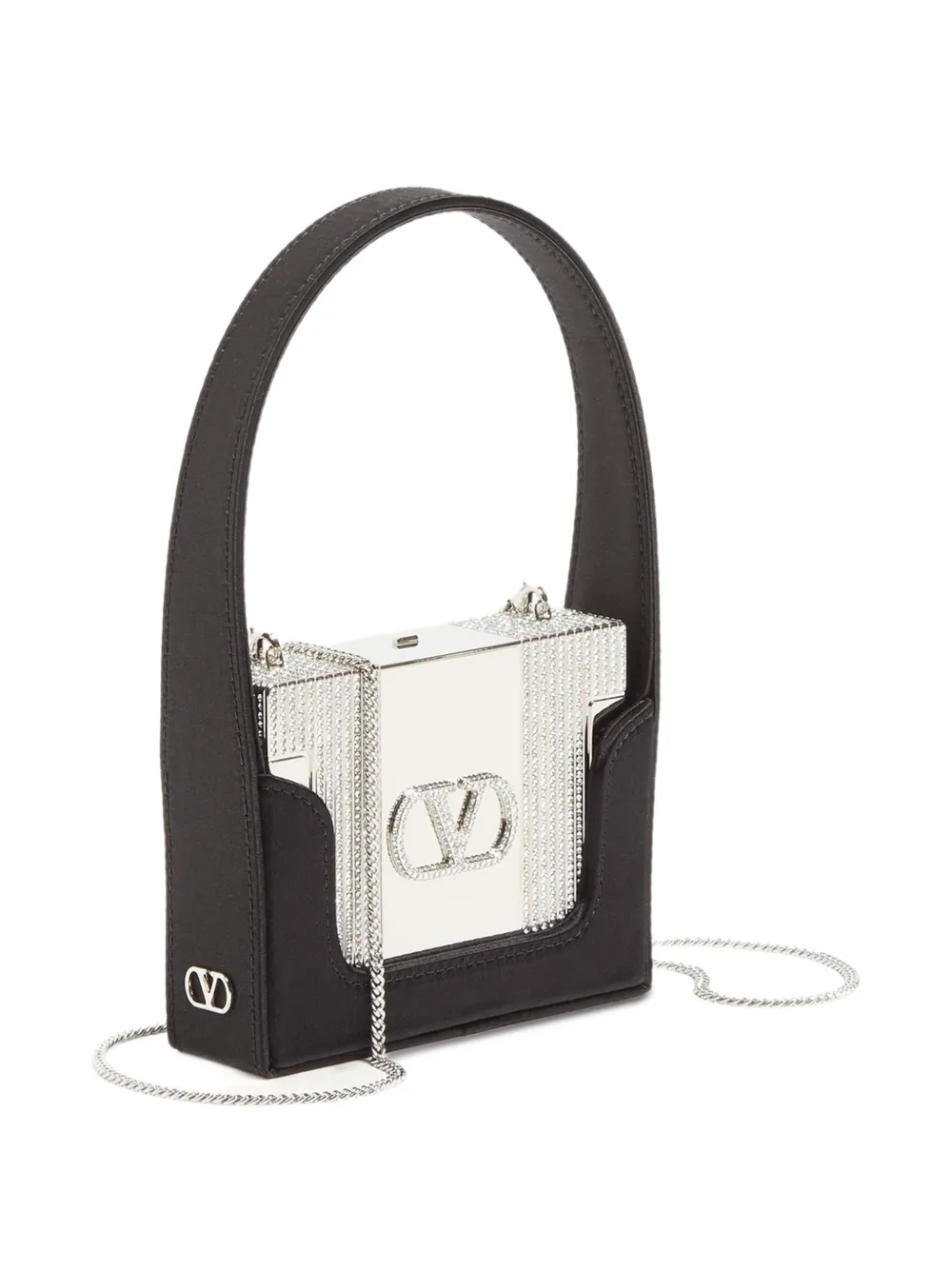 Valentino Garavani Minaumorphe minaudière van metaal met Swarovski kristallen en satijnen hoes Zwart