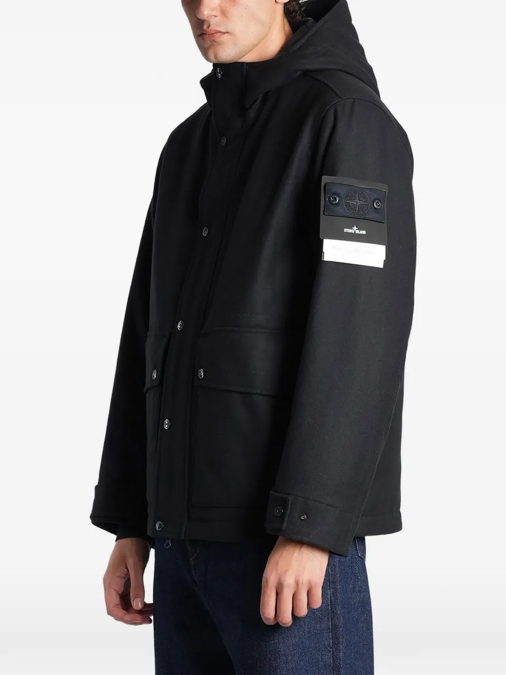 Stone Island 4100018 wollen nylon Flannel_S.I ghost jack Zwart