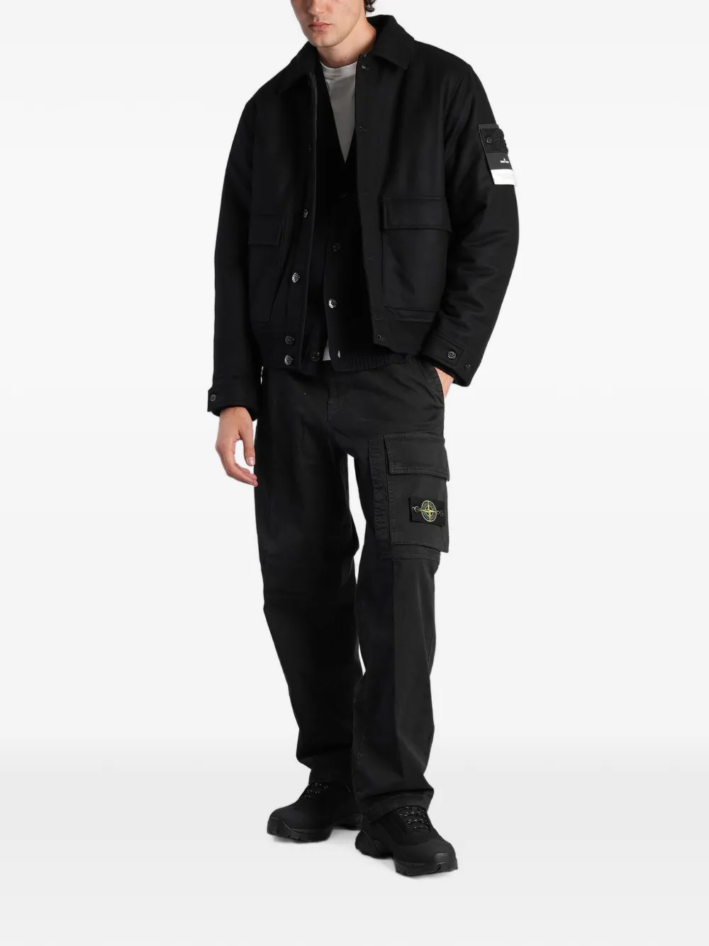 Stone Island 4100017 Flannel_S.I. wollen nylon ghost jack Zwart