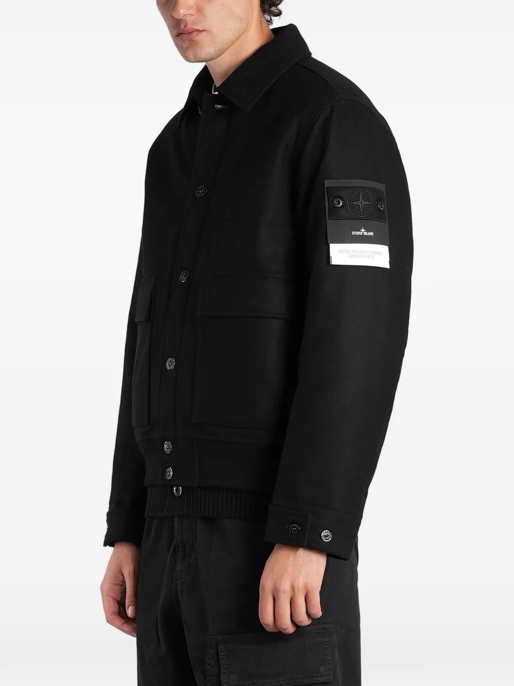 Stone Island 4100017 Flannel_S.I. wollen nylon ghost jack Zwart
