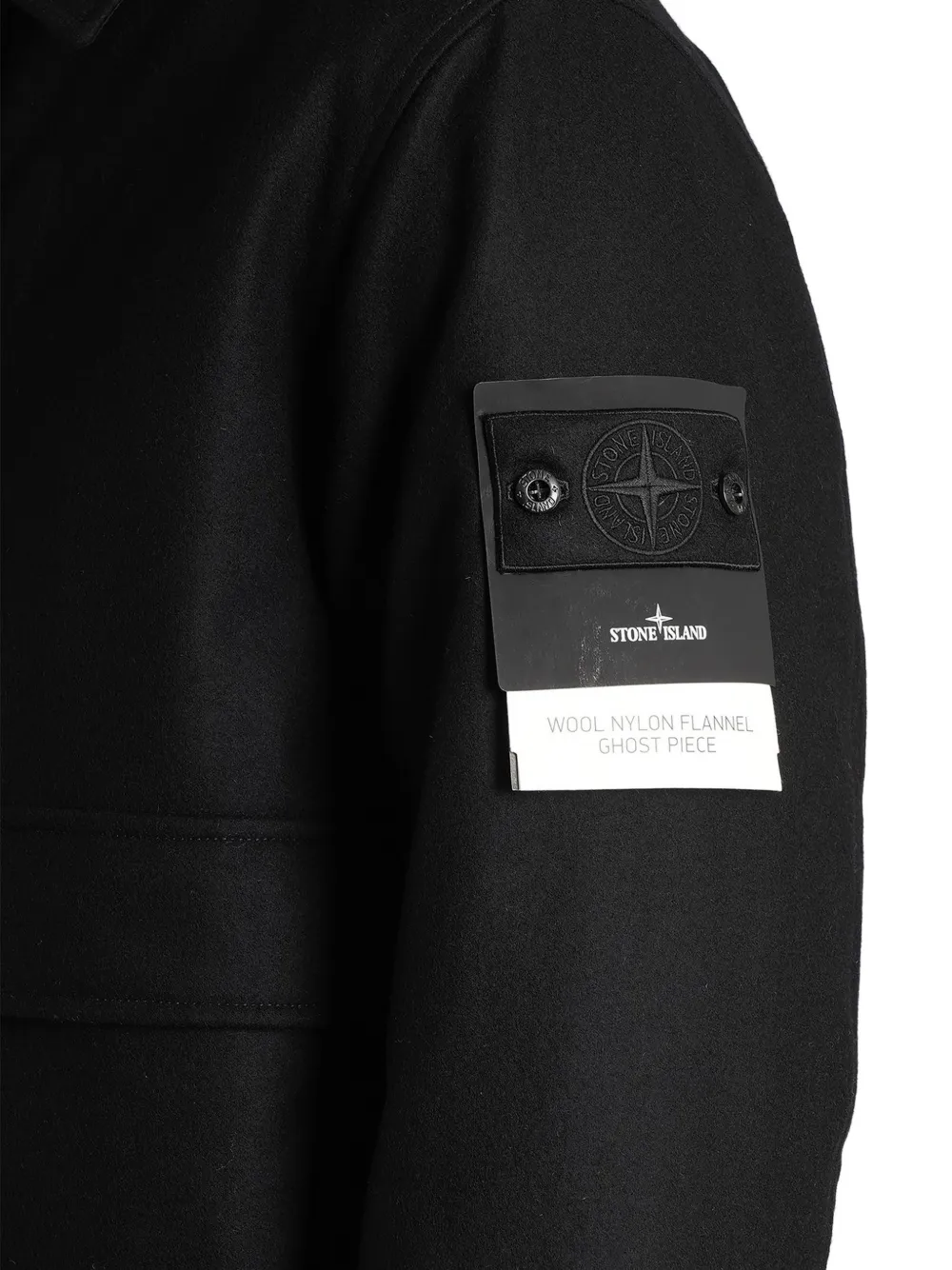 Stone Island 4100017 Flannel_S.I. wollen nylon ghost jack Zwart