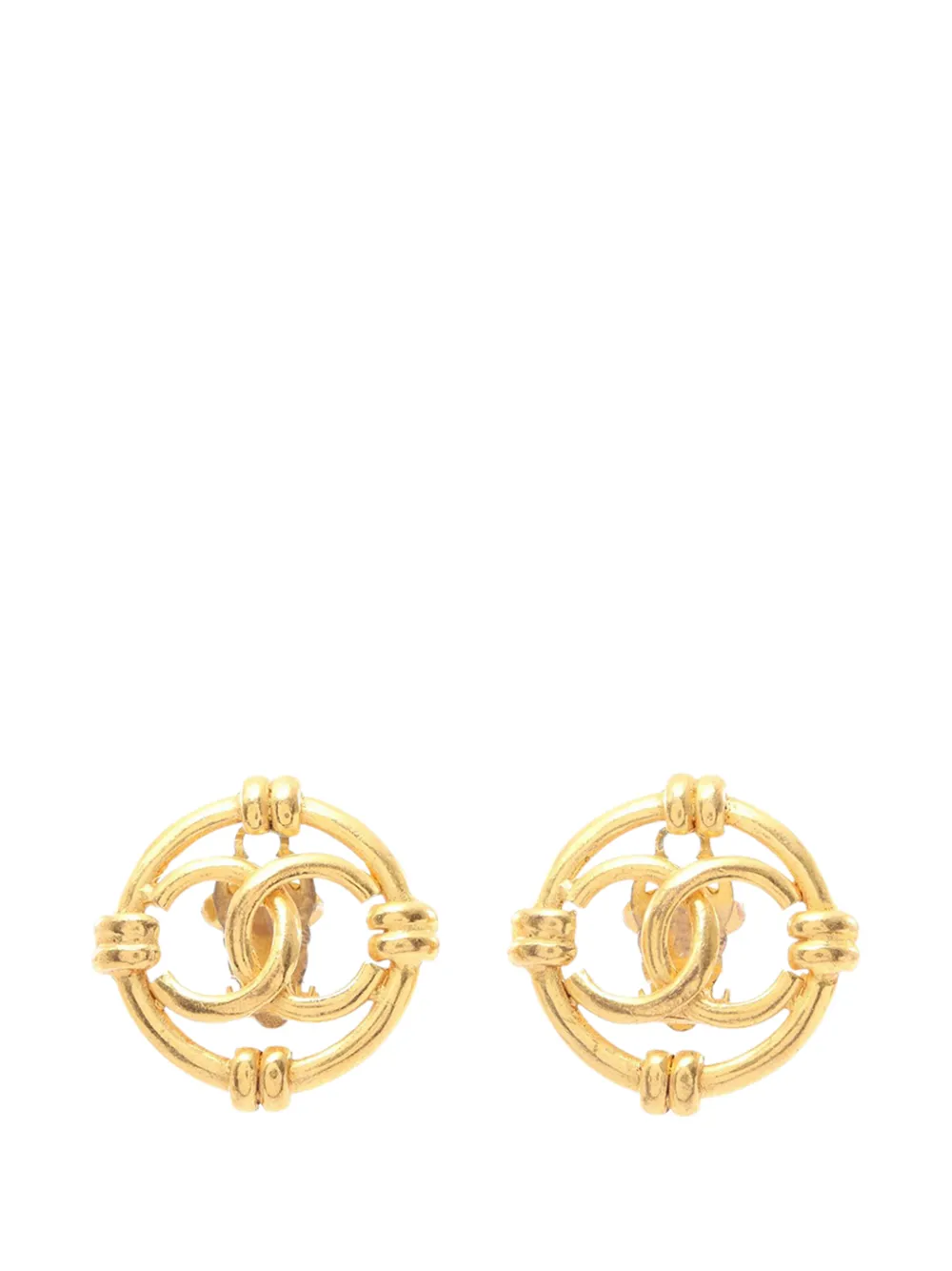 CHANEL Pre-Owned 1980-1990 CC Gold Plated Round Clip On Earrings costume earrings - Oro