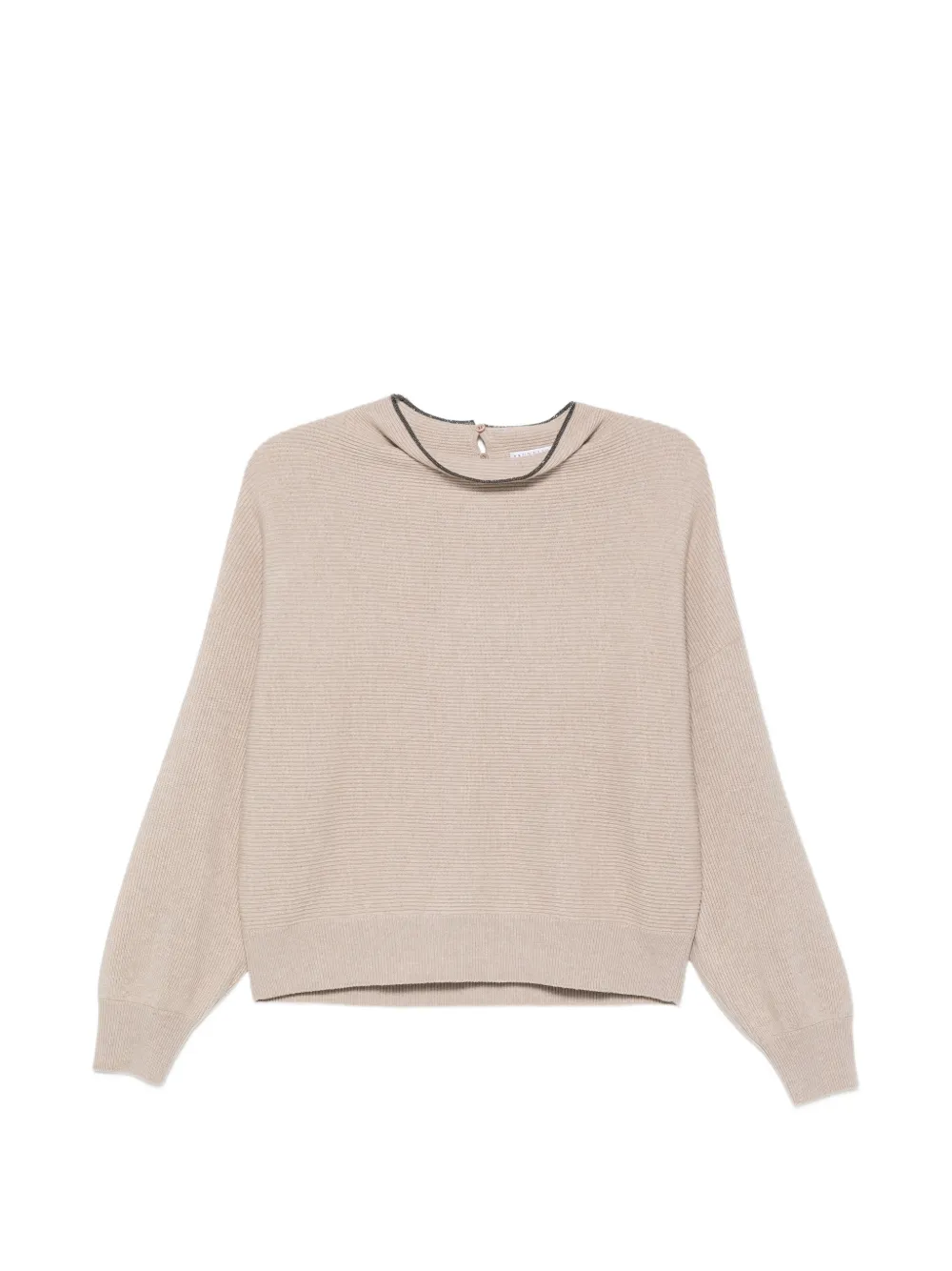 Brunello Cucinelli Monili-trimmed ribbed-knit sweater - Neutrals
