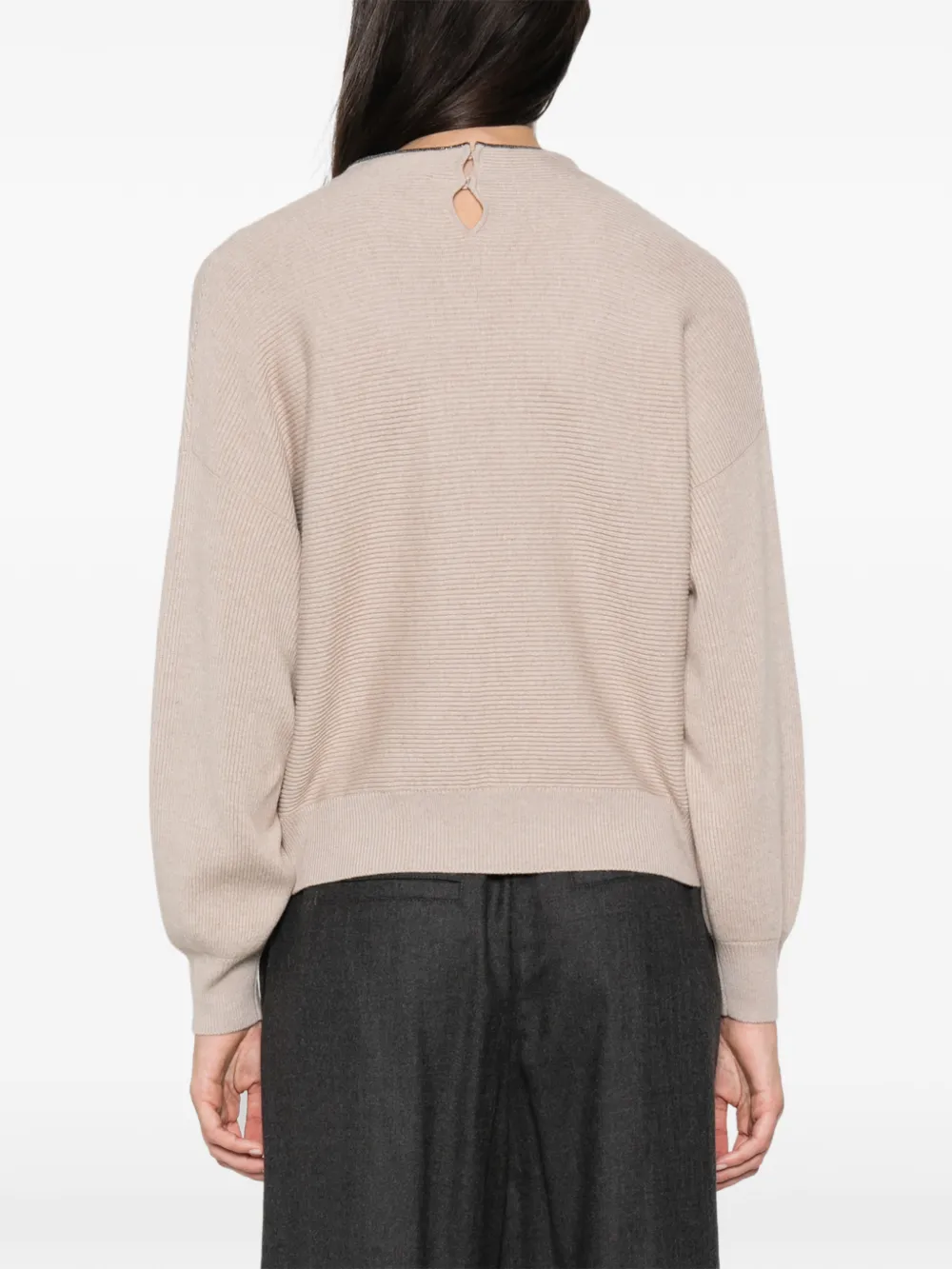 Brunello Cucinelli Monili-trimmed ribbed-knit sweater Beige