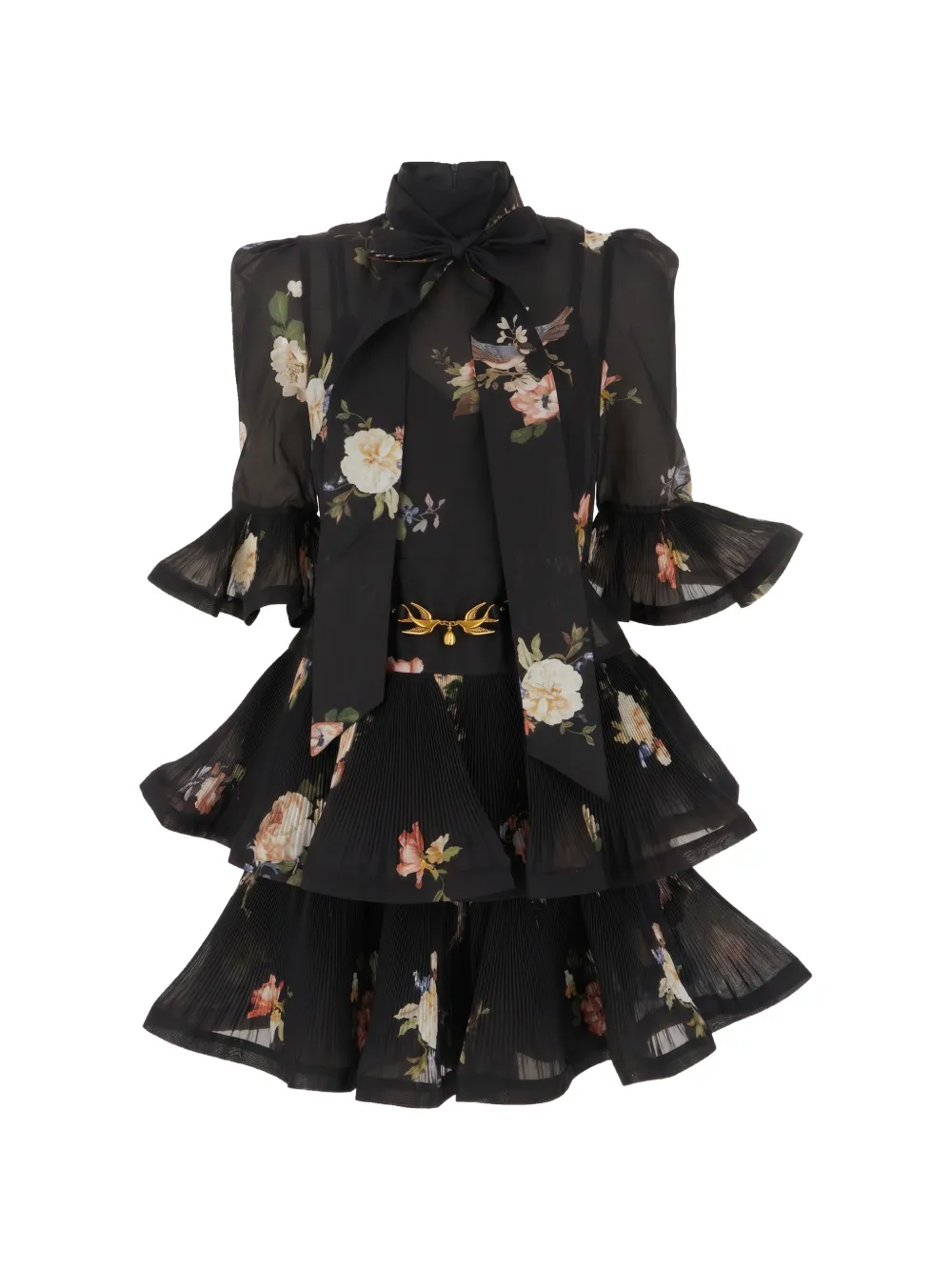 ZIMMERMANN Gelaagde mini-jurk met bloemenprint Zwart