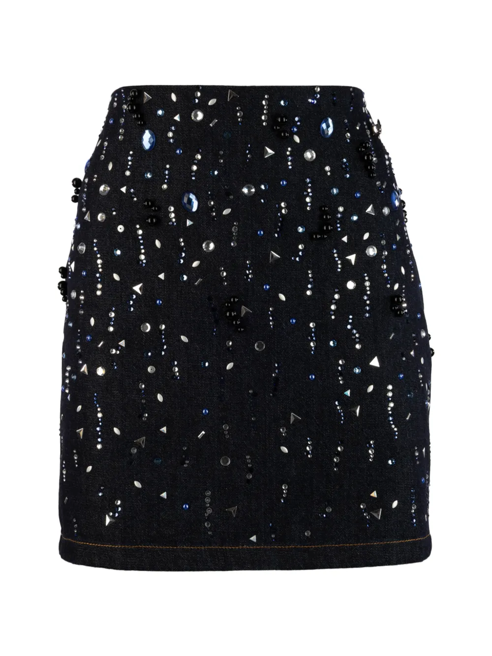 Genny minijupe en jean à ornements en cristal - Bleu Genny minijupe en jean à ornements en cristal - Bleu