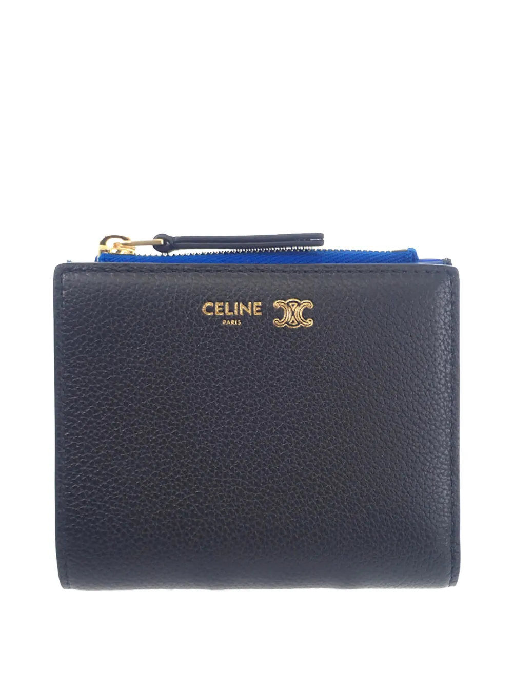 Celine Pre-Owned 2010-2026 Supple Grained Calfskin Triomphe Compact Wallet small wallets - Nero