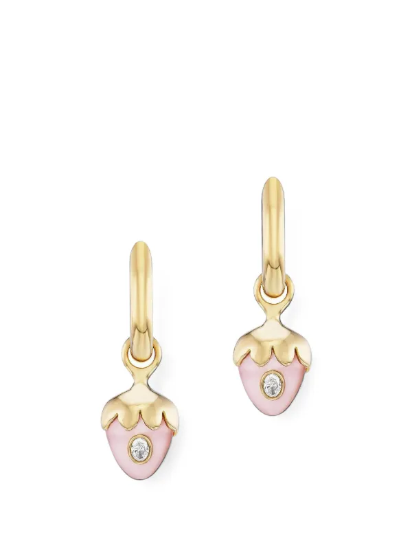 Uniform Object Pink Opal and Diamond Huggie Earrings in Gold