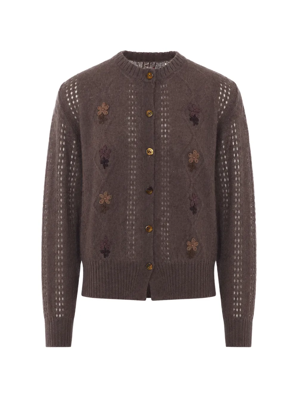 Magliano floral-appliqué open-knit cardigan