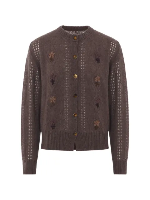 Magliano floral-appliqué open-knit cardigan