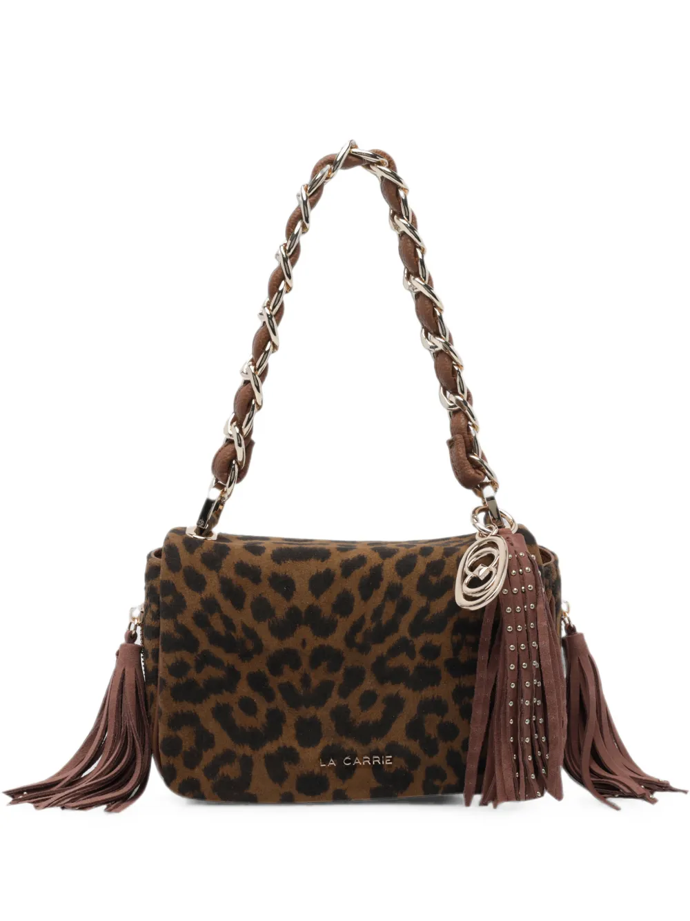 La Carrie Lio leopard-print clutch bag
