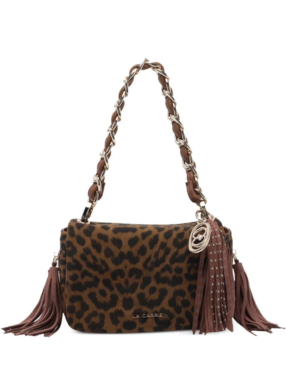 La Carrie Lio leopard-print clutch bag