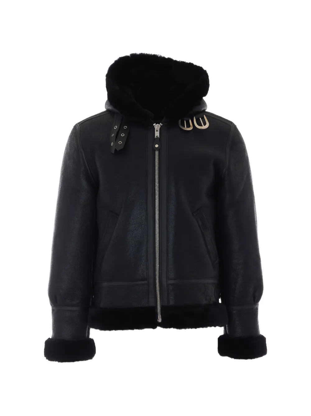 Schott Black To Hood buckle-detail jacket