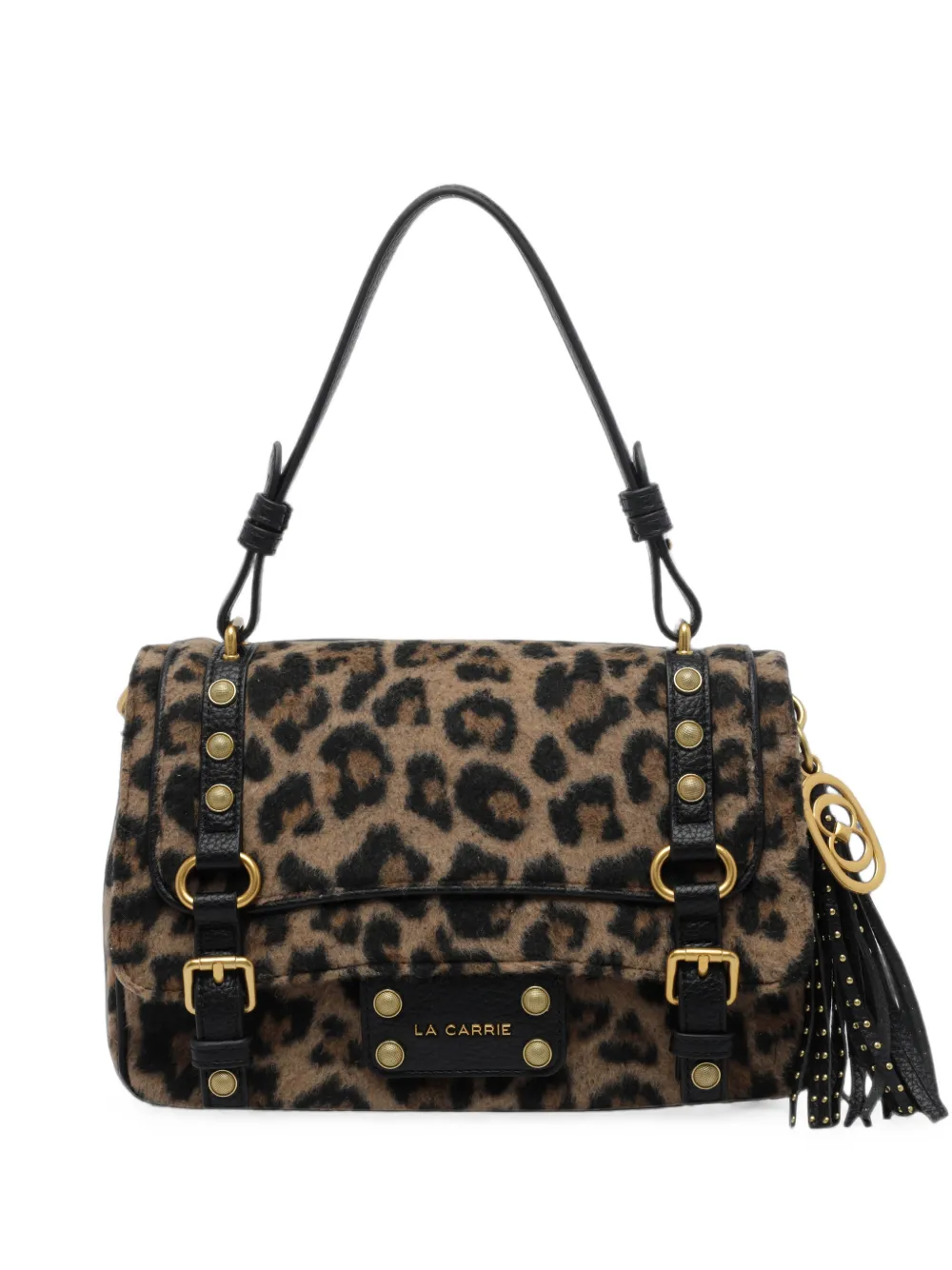 La Carrie Atena leopard-print studded shoulder bag